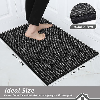 BEQHAUSE Kitchen Rugs 24"x36", Non-Slip Kitchen Mats for Floor, Super Absorbent and Stain Resistant Kitchen Rugs, Machine Washable Rugs for Kitchen, Hallway, Laundry & Sink, Black