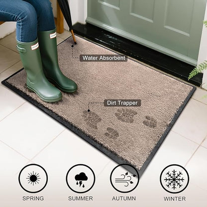 Mibao Dirt Trapper Door Mat for Indoor Outdoor, Waterproof All-Season, All-Weather Doormat, Heavy Duty Non-Slip Entrance Rug, Low Profile Absorbent Entrance Mat Carpet, 48" x 36", Beige