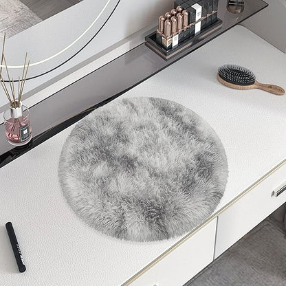 Tie Dye Grey Round Rugs Small 2x2 ft Fluffy Circle Rug Furry Carpet Shaggy Circular Fuzzy Plush Area Rug for Girls Bedroom Kids Room Nursery Cute Room Decor Chair Cushion Pet mat Doormat