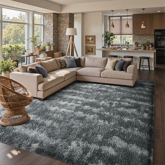 8x10 Ft Extra Large Shag Rugs for Living Room, Tie Dyed Ultra Soft Fluffy Furry Area Rugs for Bedroom Indoor Floor, Aesthetic Carpet for Kids Home Decor (Grey)