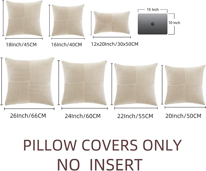 Fancy Homi 2 Packs Tan Decorative Throw Pillow Covers 16x16 Inch for Living Room Couch Bed Sofa, Farmhouse Boho Home Decor, Soft Corss Patchwork Corduroy Textured Square Beige Cushion Case 40x40 cm