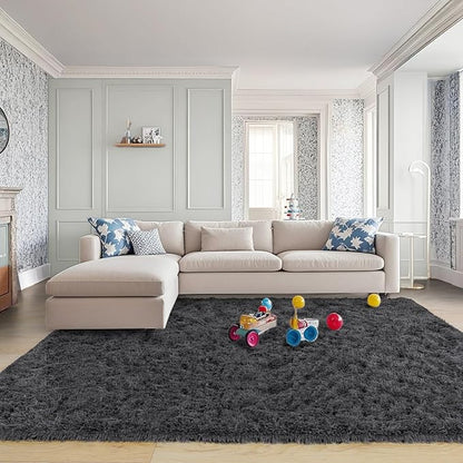 Pionblank Large Rug for Living Room 6x9 Feet, Modern Soft Shag Area Rug, Plush Fuzzy Carpet for Bedroom Girls Boys Room Home Nursery Teens Dorm Decor, Charcoal Grey