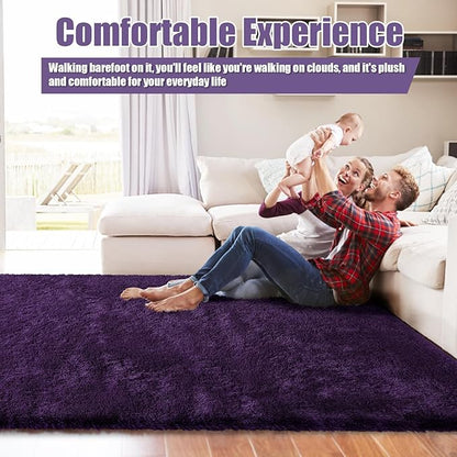Shag Area Rug for Bedroom 5x8,Purple Fluffy Area Rugs for Living Room,Soft Fuzzy Rug Non-Shedding Indoor Plush Carpet for Kids Bedroom Nursery Dorm Home Decor