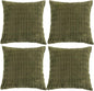 Fancy Homi 4 Packs Boho Moss Green Decorative Throw Pillow Covers 22x22 Inch for Couch Bed Sofa, Rustic Modern Farmhouse Home Decor, Soft Plush Corduroy Cute Square Cushion Case 55x55 cm