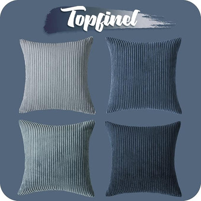 Topfinel Navy Blue Euro Shams Decorative Throw Pillow Covers 26x26 Inch Set of 4,Soft Corduroy Striped Gradient Color Large Cushion Cover for Beach,Patio,Balcony,Living Room,Summer Home Decor