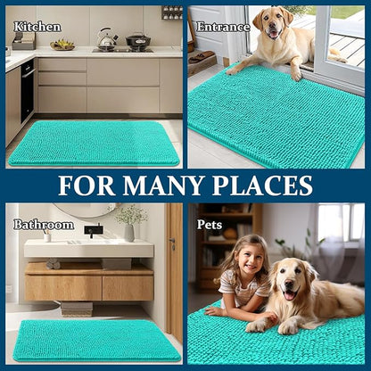OLANLY Dog Door Mat for Muddy Paws 59x20, Absorbs Moisture and Dirt, Absorbent Non-Slip Washable Doormat, Quick Dry Chenille Mud Mat for Dogs, Entry Indoor Entryway Carpet for Inside Floor, Teal