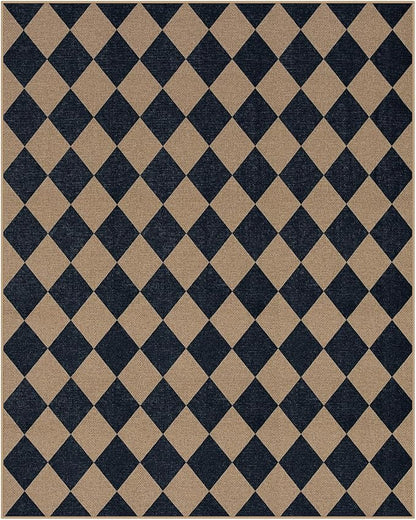 Lahome Colette Checkered Easy Jute Carpet, Washable 8x10 Rugs for Living Room Outdoor Patio Rugs, Farmhouse Neutral Non Slip Stain Resistance Floor Carpet for Office Backyard Sunroom
