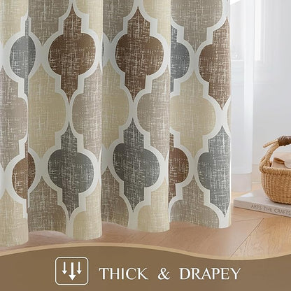 Beauoop 100% Blackout Curtains 72 Inches Long 2 Panels for Bedroom Living Room Brown Grey Moroccan Geo Room Darkening Thermal Insulated Soundproof Grommet Top Window Treatments Drapes, 50x72 Set of 2