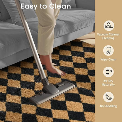 Ophanie Checkered Black & Beige Rhombus Rugs for Living Room Bedroom, Fluffy Soft Cute Fuzzy Area Rug, Plush Shaggy Bedside Floor 4x6 Furry Carpet for Kids Baby Teen Dorm Nursery Home Decor Aesthetic