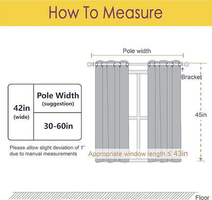 NICETOWN Blackout Curtains 45 Inches Long Kitchen Drapes, Black Solid Thermal Insulated Grommet Blackout Drapery Panels for Window (2 Panels, 42 Inch Wide by 45 Inch Long, Black)