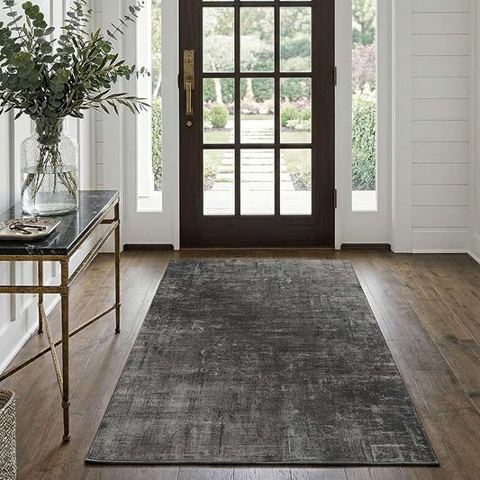 Latte&Fog 3x5 Entryway Rug Indoor, Modern Abstract Washable Area Rug, Boho Non Slip Low Pile Throw Carpet for Indoor Bedroom Bedside, Kitchen, Entry and Living Room - Black