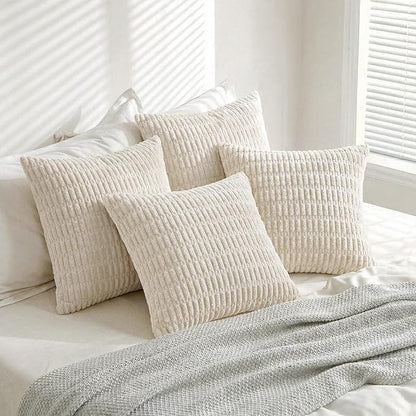 Fancy Homi 4 Packs Boho Cream Decorative Throw Pillow Covers 16x16 Inch for Living Room Couch Bed Sofa, Rustic Modern Farmhouse Home Decor, Soft Plush Corduroy Beige Cute Square Cushion Case 40x40 cm