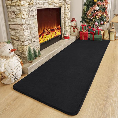 Amearea Modern Soft Hallway Runner Rug, 2x10 Feet Washable Long Runner Rugs for Hallway, Black Fluffy Bedroom Rugs, Indoor Non Slip Memory Foam Rug Carpet for Entrance Kitchen Living Room Home Decor
