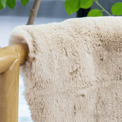 ORINOVA Beige Plush Faux Rabbit Shaggy Fur Rug for Living Room Large Fluffy Washable Runner Area Rugs for Bedroom 2x8 Runner Nursery Rug
