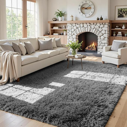 5x8 Area Rugs for Living Room: Soft Fluffy Shag Light Grey Rugs for Bedroom, Non Slip Large Fuzzy Plush Rug Indoor Floor Carpet for Nursery Kids Boys Girls Room, Dorms, Playroom, Modern Home Decor