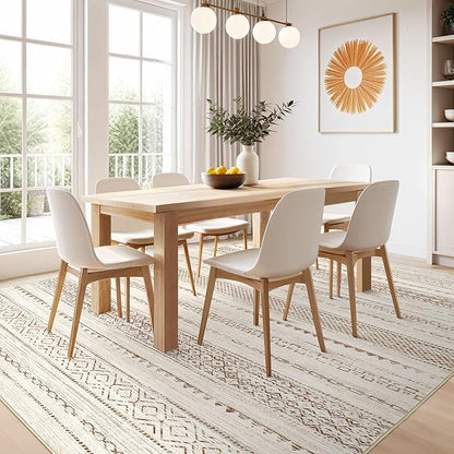 Nakagishi 6x8 Area Rug Living Room: Washable Boho Large Neutral Modern Soft Farmhouse Rugs Stain Resistant Indoor Floor Non-Slip Carpet for Bedroom Nursery Kids Playroom Office Dining Room- Brown