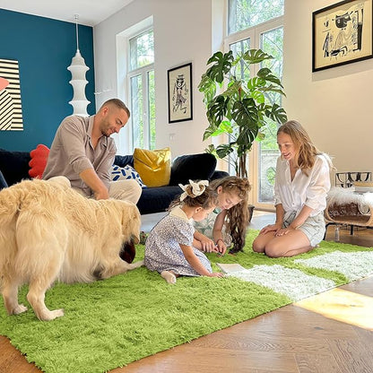 OLANLY 6x9 Machine Washable Large Area Rugs for Living Room, Bedroom, Soft Fluffy Shaggy Bedside Rug, Indoor Floor Carpet for Kids Girls and Boys, Dorms, Nursery, Home Decor Aesthetic, Grass Green