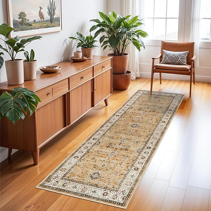 Washable Runner Rug 2x6 - Hallway Runner Rug Kitchen Rugs and Mats Non Skid Washable Waterproof Carpet Runner for Living Room Bedroom Bathroom (Gold, 2X6)
