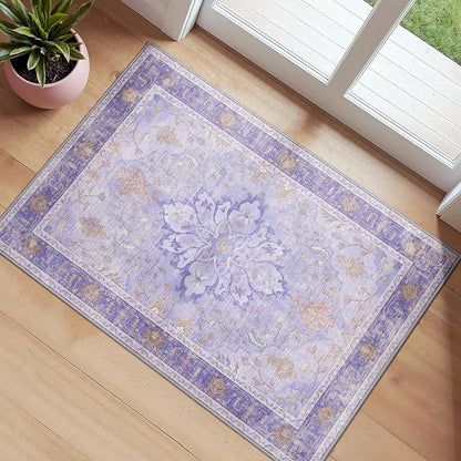 Area Rugs 2'x3' Kitchen Rugs Entry Rug Small Rugs for Entryway Kitchen Bathroom Door Mat Indoor Entrance,Washable Non Slip, Light Purple Brown