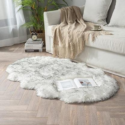 MIULEE Luxury Super Soft Fluffy Area Rug Faux Fur Sheepskin Rug Decorative Plush Shaggy Carpet for Bedside Sofa Floor Nursery 3 x 5 Feet, Gradient Grey
