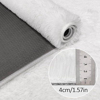Runner Rug for Bedroom White 2x6ft Fluffy Area Rug Bedside Runner Rug for Kids Room Boys Teens Nursery Baby Living Room Dorm Home Decor Carpets