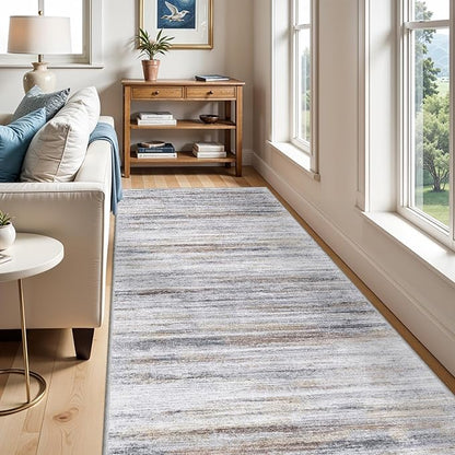 Large Runner Rugs for Hallway 4x16: Non-Slip Washable Wide Carpet - Soft Low-Pile Stain and Spill Resistant Rug for Entryway Living Room Dining Room Balcony Garage Office Beige Grey