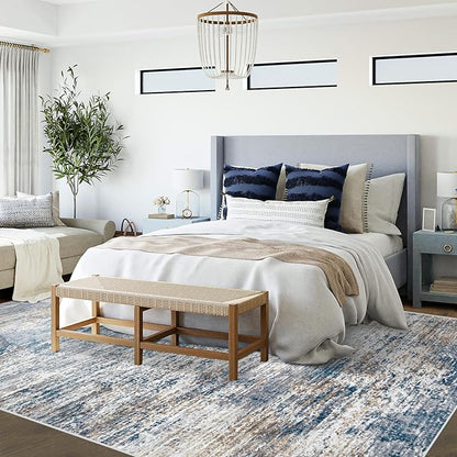 6x9 Area Rugs for Living Room, Washable Modern Abstract Large Area Rug Neutral Soft Non Slip Kids Rug Stain Resistant Indoor Carpet for Bedroom Nursery Dining Room Playroom(BlueWhite, 6'x9')
