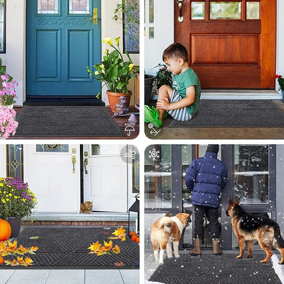Smiry Front Door Mat Outside Entrance, Heavy Duty Sturdy Natural Rubber Doormat, Trap Dirt and Moisture, Easy Clean Low Profile Mats for Indoor Outdoor Entry, Irregular Triangle (59x24, Medium Grey)