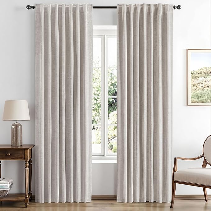 MIULEE 100% Blackout Linen Curtains for Bedroom, Ivory Solid Luxury Decor Thermal Insulation Room Darkening Drapes for Living Room Nursery Back Tab Rod Pocket 42 x 72 Inches, 2 Panels