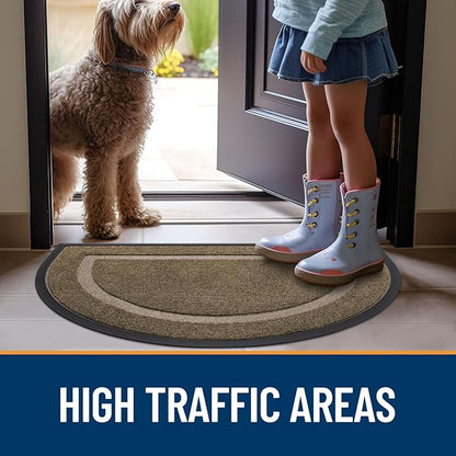OLANLY Half Circle Door Mat Indoor Outdoor Entrance Welcome, Waterproof All-Season, All-Weather Doormat, Sturdy Natural Rubber, Low Profile, Easy Clean Patio Porch Entryway Mat, 36x24, Brown