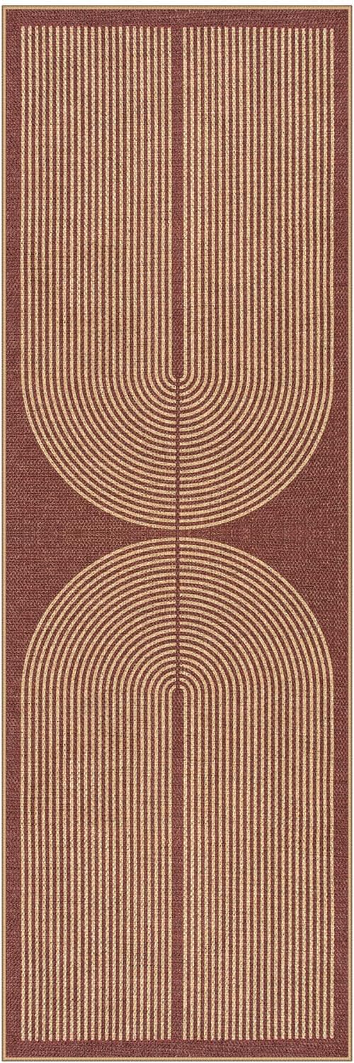Lahome Enfys Modern Rainbow Easy Jute 2x6 Runner Rug, Red Runners for Hallways Non Slip Washable Kitchen Rugs, Farmhouse Stain Resistant Non Shedding Indoor Outdoor Carpet for Laundry Entryway