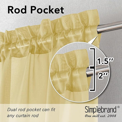Simplebrand Yellow Short Sheer Kitchen Cafe Curtains 36 x 42 Inch, 2 Panels - Tier Curtains Rod Pocket Drapes for Bathroom, Small Windows