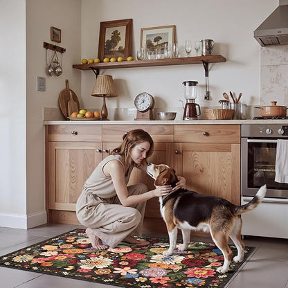 2x4 Entryway Runner Rugs, Non Slip Washable Rugs with Rubber Backing Soft Floral Carpet Runner for Kitchen, Laundry, Bedroom, Bathroom(2 x 4, Black/Brown)