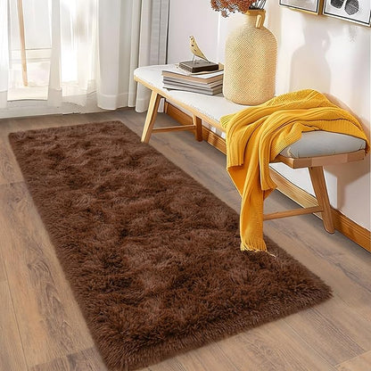 Soft Runner Rugs for Bedroom Hallways, 2x5 Brown Fluffy Shag Throw Area Rug Non Slip for Bedside Dorm, Long Shaggy Furry Carpet for Nursery Living Room