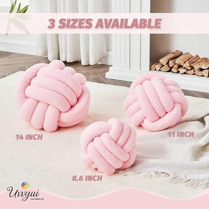 Uvvyui Knot Pillow Ball, Soft Home Decorative Pillows, Round Throw Pillow, Handmade Knotted Plush Pillow, Round Boucle Pillow Cushion (8.6 Inches Pink)