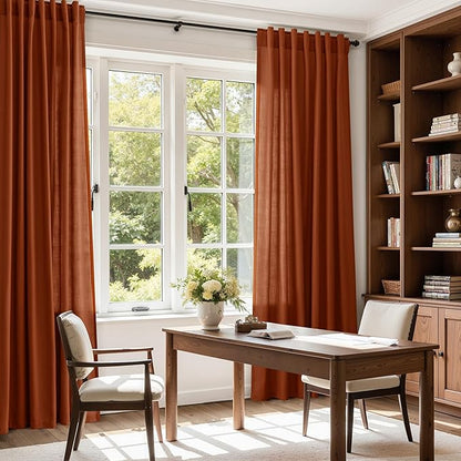 Nanspring Extra Wide Long Curtains for Living Room 108 Inches Long Back Tab Terracotta Linen Semi Sheer Rustic Farmhouse Boho Floor to Ceiling High Window Curtain for Bedroom Luxury 100x108, 2 Panels