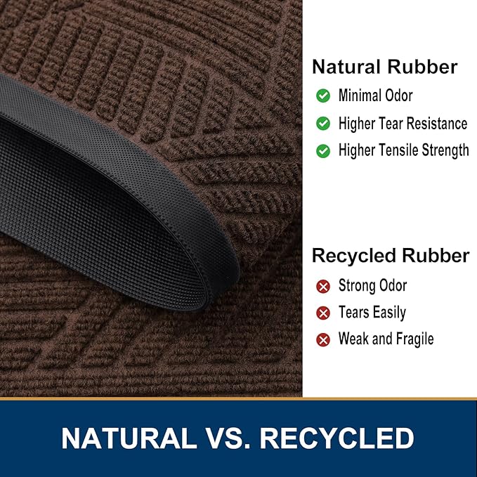 Smiry Front Door Mat Outside Entrance, Heavy Duty Sturdy Natural Rubber Doormat, Trap Dirt and Moisture, Easy Clean Low Profile Mats for Indoor Outdoor Entry, Irregular Triangle (47x30, Dark Brown)