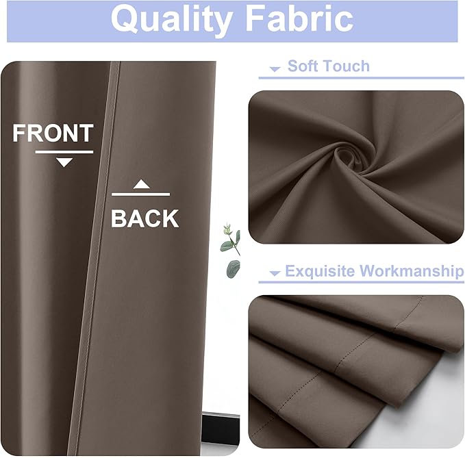 Simplebrand Ava Brown Blackout Curtains for Bedroom 96 Inches Long 2 Panels, Solid Thermal Insulated, Energy Saving Living Room Window Treatment Curtains Blackout Drapes, W40 x L96 Inch, Brown