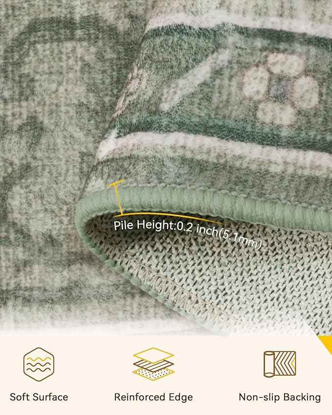 Area Rugs 2'x8' Runner Rug Non Slip Washable for Kitchen Hallway Bedroom Beside Laundry Room Bathroom Rug, Floor Carpet, Dark Green Gray