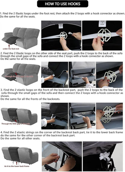 ULTICOR Reclining Love Seat Slipcover, 48" - 65" L, 6-Piece Velvet Stretch Loveseat Reclining Sofa Covers, 2 seat Love seat Recliner Cover, Thick, Soft, Washable (Light Grey)