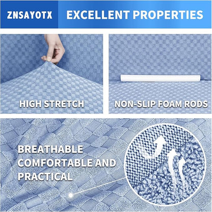 ZNSAYOTX 1 Piece Jacquard Couch Covers for 2 Cushion Couch High Stretch Loveseat Slipcover for Pets Dogs Anti Slip Love Seat Sofa Slipcover Furniture Protector (Medium, Light Blue)