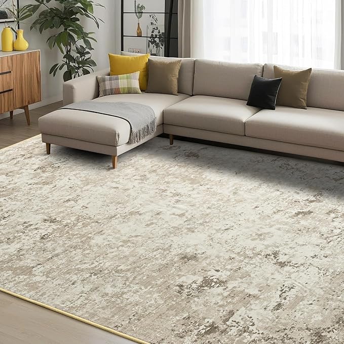 Toneed Abstract Area Rug Modern Washable Rug Soft Non Slip Rug Low Pile for Bedroom Living Room Dining Room Beige 5x7 Feet