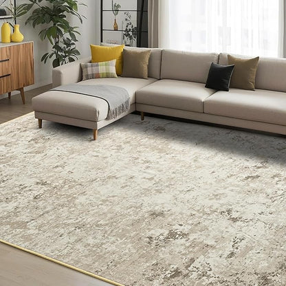 Toneed Abstract Area Rug 7x9 Modern Washable Rug Soft Non Slip Rug Low Pile for Bedroom Living Room Dining Room Beige