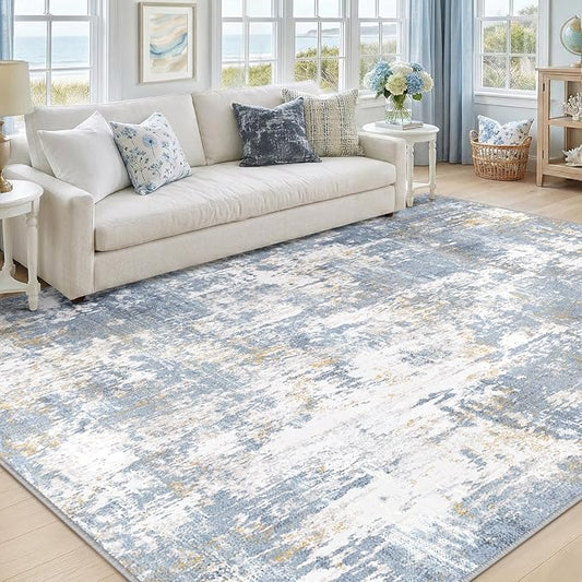 Washable Area Rugs 6'x9' Non-Slip Modern Abstract Soft for Living Room Entryway Bedroom Nursery, Print Pattern, Light Blue