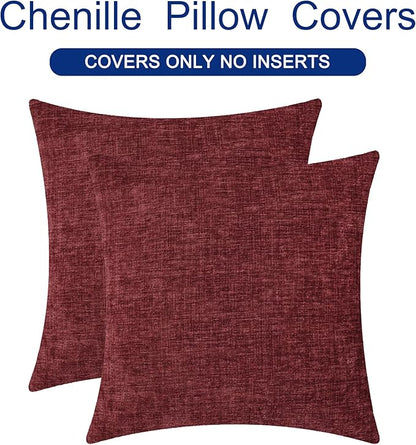CaliTime Christmas Throw Pillow Covers Decorative 16 X 16 Inches Pack of 2 Cozy Chenille Cushion Cases for Couch Sofa Bed Living Room Home Burgundy