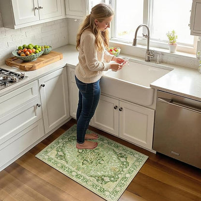Area Rugs 2'x3' Kitchen Rugs Entry Rug Small Rugs for Entryway Kitchen Bathroom Door Mat Indoor Entrance,Washable Non Slip, Sage Green Yellow