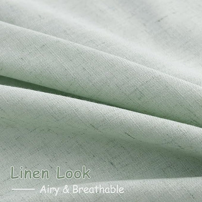 Aqua Green Linen Curtains 90 Inch Long 2 Panels Set for Bedroom Living Room Linen Textured Window Drapes Semi Sheer Light Filtering Rod Pocket Back Tab Cotton Textured Farmhouse Curtain 52x90