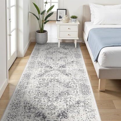 4x8 Washable Hallway Runner Rug - Wide Kitchen Runners Vintage Low Pile Carpet Soft Thin Floor Runner with Rubber Backing for Entryway Bedroom Living Room Home Decor (Distessed Grey)