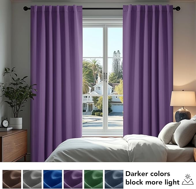 Deconovo Blackout Curtains, Thermal Insulated, W42 x L72 2 Panels, Back Tab, Machine Washable, Room-Darkening Drapes for Bedroom/Living Room Purple Grape