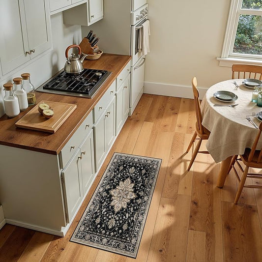 Area Rugs 2'x5' Runner Rug Non Slip Washable for Kitchen Hallway Bedroom Beside Laundry Room Bathroom Rug, Floor Carpet, Black Brown Neutral Dark Tan